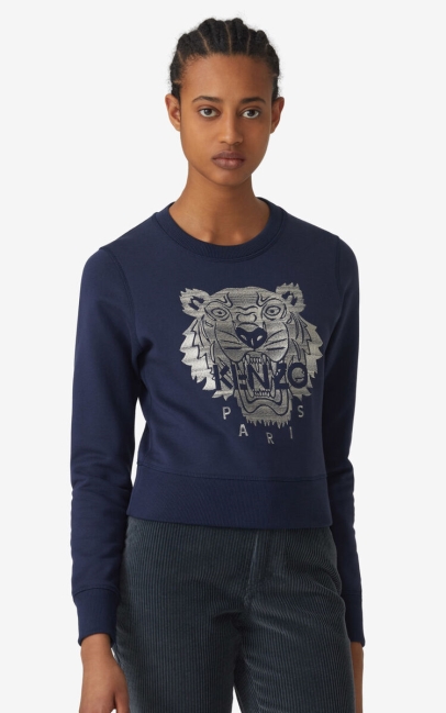 Kenzo Women Embroidered Tiger Sweatshirt Navy Blue